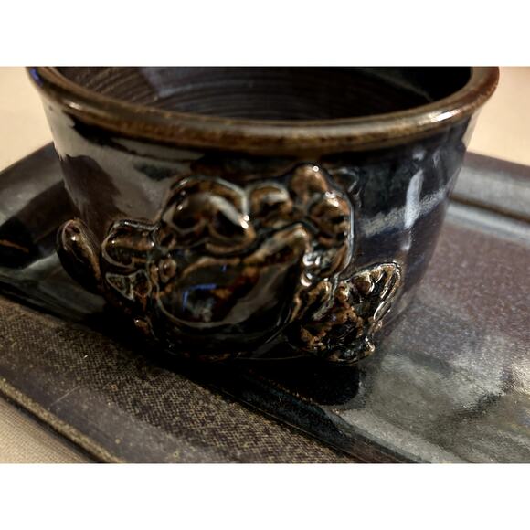 The poddery appetizer tray and  bowl pottery handmade blue - Picture 3 of 5